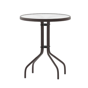 English Elm Bellamy Bronze Bistro Table with Tempered Glass Top – Stylish Indoor/Outdoor Dining Solution for All Spaces Clear Top/Bronze Frame 23.75" Round TLH-070-1-BZ-GG