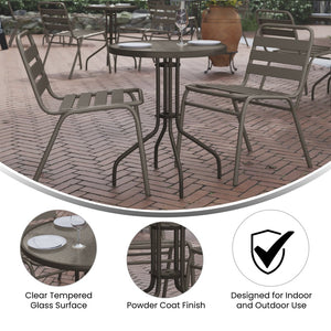 English Elm Bellamy Bronze Bistro Table with Tempered Glass Top – Stylish Indoor/Outdoor Dining Solution for All Spaces Clear Top/Bronze Frame 23.75" Round TLH-070-1-BZ-GG