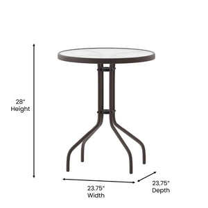 English Elm Bellamy Bronze Bistro Table with Tempered Glass Top – Stylish Indoor/Outdoor Dining Solution for All Spaces Clear Top/Bronze Frame 23.75" Round TLH-070-1-BZ-GG