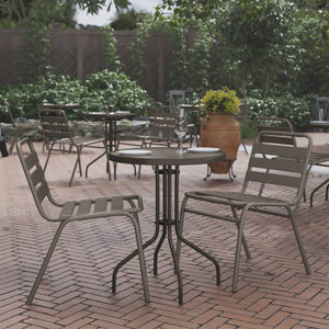 English Elm Bellamy Bronze Bistro Table with Tempered Glass Top – Stylish Indoor/Outdoor Dining Solution for All Spaces Clear Top/Bronze Frame 23.75" Round TLH-070-1-BZ-GG