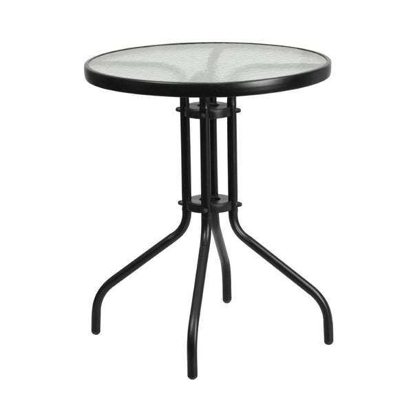 English Elm Bellamy Bronze Bistro Table with Tempered Glass Top – Stylish Indoor/Outdoor Dining Solution for All Spaces Clear Top/Black Frame 23.75" Round TLH-070-1-GG
