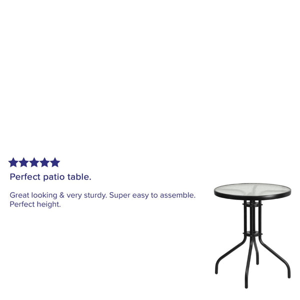 English Elm Bellamy Bronze Bistro Table with Tempered Glass Top – Stylish Indoor/Outdoor Dining Solution for All Spaces Clear Top/Black Frame 23.75" Round TLH-070-1-GG