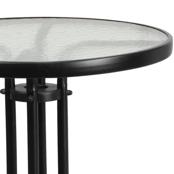 English Elm Bellamy Bronze Bistro Table with Tempered Glass Top – Stylish Indoor/Outdoor Dining Solution for All Spaces Clear Top/Black Frame 23.75" Round TLH-070-1-GG