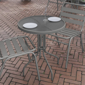 English Elm Bellamy Bronze Bistro Table with Tempered Glass Top – Stylish Indoor/Outdoor Dining Solution for All Spaces Clear Top/Silver Frame 23.75" Round TLH-070-1-SV-GG