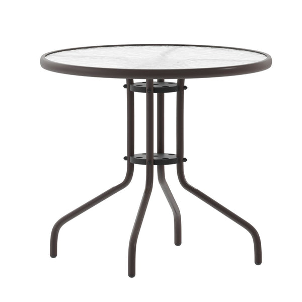 English Elm Bellamy Bronze Round Glass Table - Stylish & Durable Design for Indoor/Outdoor Dining Spaces Clear Top/Bronze Frame 31.5" Round TLH-070-2-BZ-GG