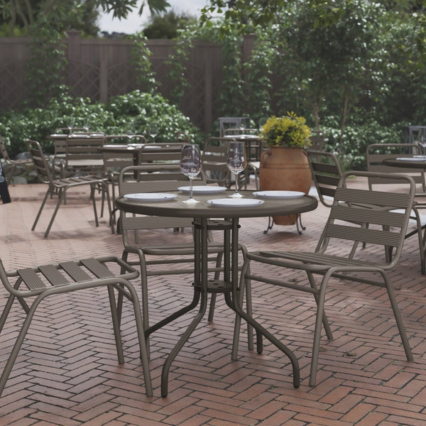 English Elm Bellamy Bronze Round Glass Table - Stylish & Durable Design for Indoor/Outdoor Dining Spaces Clear Top/Bronze Frame 31.5" Round TLH-070-2-BZ-GG