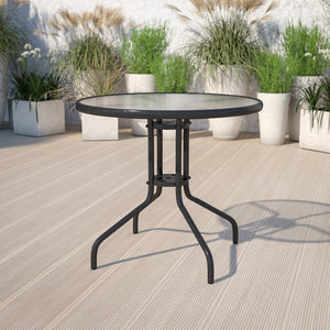 English Elm Bellamy Bronze Round Glass Table - Stylish & Durable Design for Indoor/Outdoor Dining Spaces Clear Top/Black Frame 31.5" Round TLH-070-2-GG
