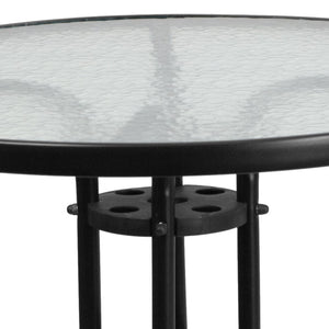 English Elm Bellamy Bronze Round Glass Table - Stylish & Durable Design for Indoor/Outdoor Dining Spaces Clear Top/Black Frame 31.5" Round TLH-070-2-GG