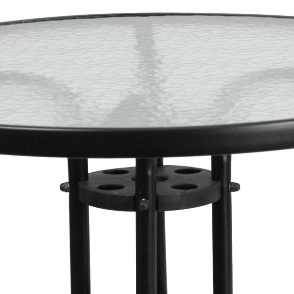 English Elm Bellamy Bronze Round Glass Table - Stylish & Durable Design for Indoor/Outdoor Dining Spaces Clear Top/Black Frame 31.5" Round TLH-070-2-GG