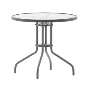 English Elm Bellamy Bronze Round Glass Table - Stylish & Durable Design for Indoor/Outdoor Dining Spaces Clear Top/Silver Frame 31.5" Round TLH-070-2-SV-GG