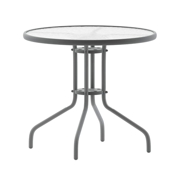 English Elm Bellamy Bronze Round Glass Table - Stylish & Durable Design for Indoor/Outdoor Dining Spaces Clear Top/Silver Frame 31.5" Round TLH-070-2-SV-GG