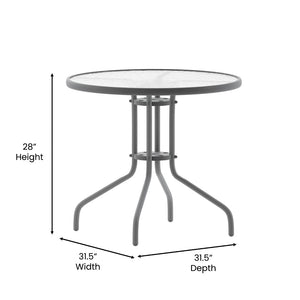 English Elm Bellamy Bronze Round Glass Table - Stylish & Durable Design for Indoor/Outdoor Dining Spaces Clear Top/Silver Frame 31.5" Round TLH-070-2-SV-GG