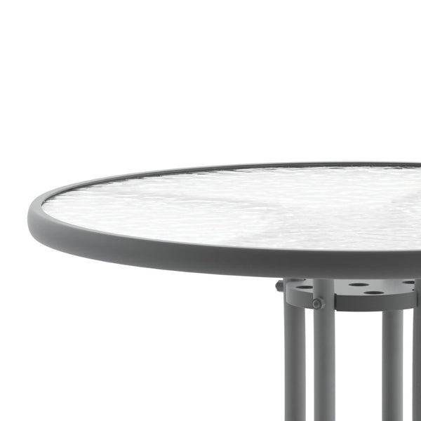 English Elm Bellamy Bronze Round Glass Table - Stylish & Durable Design for Indoor/Outdoor Dining Spaces Clear Top/Silver Frame 31.5" Round TLH-070-2-SV-GG