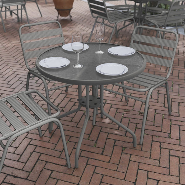 English Elm Bellamy Bronze Round Glass Table - Stylish & Durable Design for Indoor/Outdoor Dining Spaces Clear Top/Silver Frame 31.5" Round TLH-070-2-SV-GG