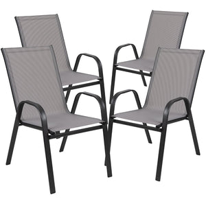 English Elm Brazos 3 Piece Outdoor Dining Set – Cozy Round Glass Table & Stackable Sling Chairs for Small Spaces Gray TLH-0701303C-GY-GG