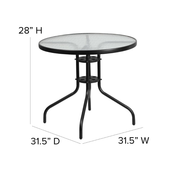 English Elm Brazos 5 Piece Outdoor Patio Dining Set - Stylish Round Tempered Glass Table with 4 Comfort Chairs Brown TLH-0702303C-BN-GG