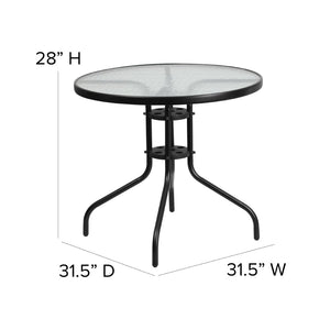English Elm Brazos 5 Piece Outdoor Patio Dining Set - Stylish Round Tempered Glass Table with 4 Comfort Chairs Black TLH-0702303C-GG