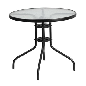 English Elm Brazos 5 Piece Outdoor Patio Dining Set - Stylish Round Tempered Glass Table with 4 Comfort Chairs Black TLH-0702303C-GG