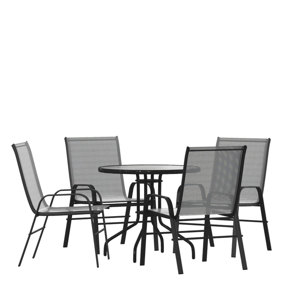 English Elm Brazos 5 Piece Outdoor Patio Dining Set - Stylish Round Tempered Glass Table with 4 Comfort Chairs Gray TLH-0702303C-GY-GG