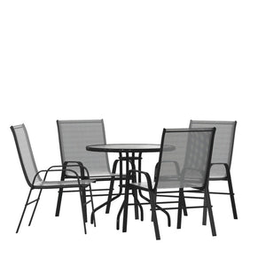 English Elm Brazos 5 Piece Outdoor Patio Dining Set - Stylish Round Tempered Glass Table with 4 Comfort Chairs Gray TLH-0702303C-GY-GG