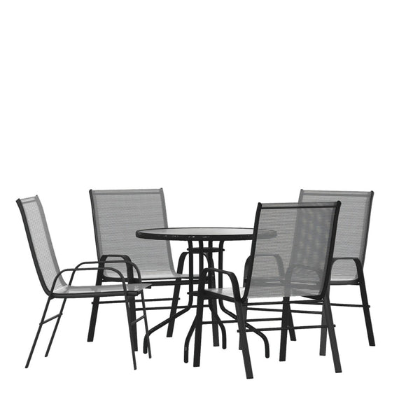 English Elm Brazos 5 Piece Outdoor Patio Dining Set - Stylish Round Tempered Glass Table with 4 Comfort Chairs Gray TLH-0702303C-GY-GG