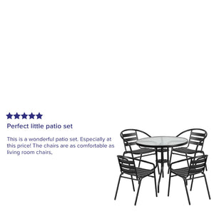 English Elm Lila Café-Style Glass Metal Table Set with 4 Stackable Chairs for Indoor and Outdoor Dining Spaces Black 31.5" Round TLH-072RD-017CBK4-GG