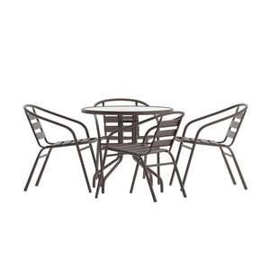 English Elm Lila Café-Style Glass Metal Table Set with 4 Stackable Chairs for Indoor and Outdoor Dining Spaces Bronze 31.5" Round TLH-072RD-017CBZ4-GG