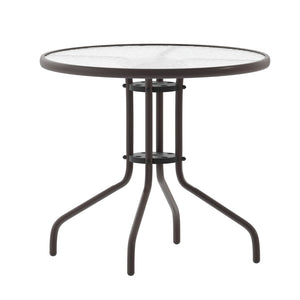 English Elm Lila Café-Style Glass Metal Table Set with 4 Stackable Chairs for Indoor and Outdoor Dining Spaces Bronze 31.5" Round TLH-072RD-017CBZ4-GG