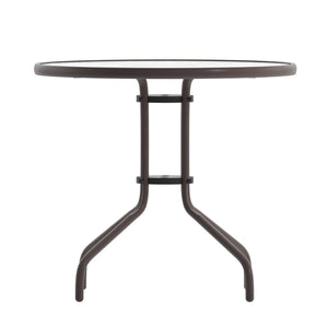 English Elm Lila Café-Style Glass Metal Table Set with 4 Stackable Chairs for Indoor and Outdoor Dining Spaces Bronze 31.5" Round TLH-072RD-017CBZ4-GG
