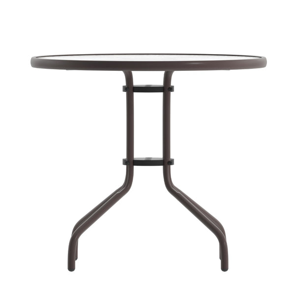 English Elm Lila Café-Style Glass Metal Table Set with 4 Stackable Chairs for Indoor and Outdoor Dining Spaces Bronze 31.5" Round TLH-072RD-017CBZ4-GG