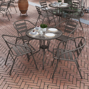 English Elm Lila Café-Style Glass Metal Table Set with 4 Stackable Chairs for Indoor and Outdoor Dining Spaces Bronze 31.5" Round TLH-072RD-017CBZ4-GG