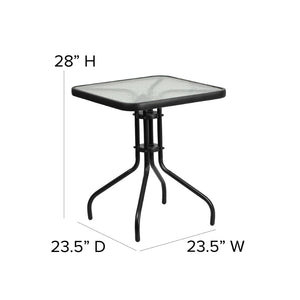 English Elm Lila Modern Industrial 3-Piece Glass Table Set with Stackable Chairs for Patios and Indoor Spaces Black 23.5" Square TLH-0731SQ-017CBK2-GG