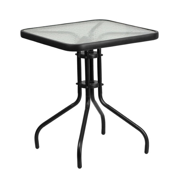 English Elm Lila Modern Industrial 3-Piece Glass Table Set with Stackable Chairs for Patios and Indoor Spaces Black 23.5" Square TLH-0731SQ-017CBK2-GG