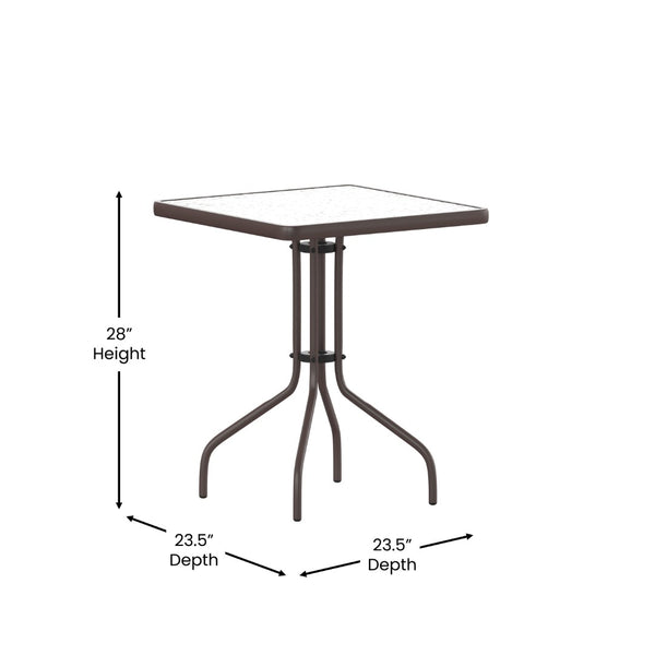 English Elm Lila Modern Industrial 3-Piece Glass Table Set with Stackable Chairs for Patios and Indoor Spaces Bronze 23.5" Square TLH-0731SQ-017CBZ2-GG