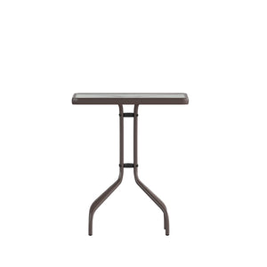 English Elm Lila Modern Industrial 3-Piece Glass Table Set with Stackable Chairs for Patios and Indoor Spaces Bronze 23.5" Square TLH-0731SQ-017CBZ2-GG