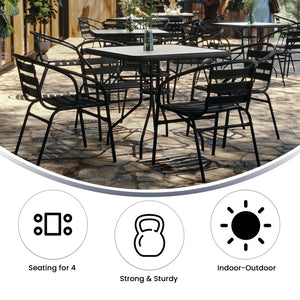 English Elm Lila Stylish Glass Metal Dining Set with Stackable Aluminum Chairs for Patios and Cafés, Durable Design Black 31.5" Square TLH-0732SQ-017CBK4-GG
