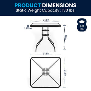 English Elm Lila Stylish Glass Metal Dining Set with Stackable Aluminum Chairs for Patios and Cafés, Durable Design Black 31.5" Square TLH-0732SQ-017CBK4-GG