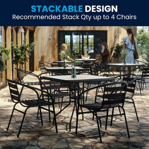 English Elm Lila Stylish Glass Metal Dining Set with Stackable Aluminum Chairs for Patios and Cafés, Durable Design Black 31.5" Square TLH-0732SQ-017CBK4-GG