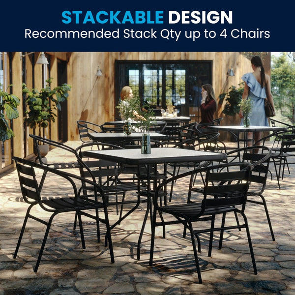 English Elm Lila Stylish Glass Metal Dining Set with Stackable Aluminum Chairs for Patios and Cafés, Durable Design Black 31.5" Square TLH-0732SQ-017CBK4-GG