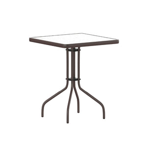 English Elm Barker Stylish Bistro Table with Durable Glass Top and Bronze Metal Frame for Indoor/Outdoor Use Clear Top/Bronze Frame 23.5" Square TLH-073A-1-BZ-GG