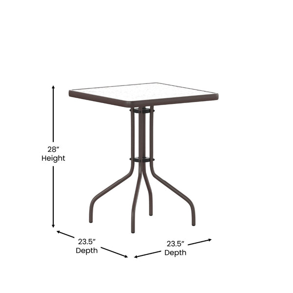 English Elm Barker Stylish Bistro Table with Durable Glass Top and Bronze Metal Frame for Indoor/Outdoor Use Clear Top/Bronze Frame 23.5" Square TLH-073A-1-BZ-GG