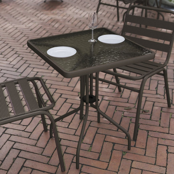 English Elm Barker Stylish Bistro Table with Durable Glass Top and Bronze Metal Frame for Indoor/Outdoor Use Clear Top/Bronze Frame 23.5" Square TLH-073A-1-BZ-GG