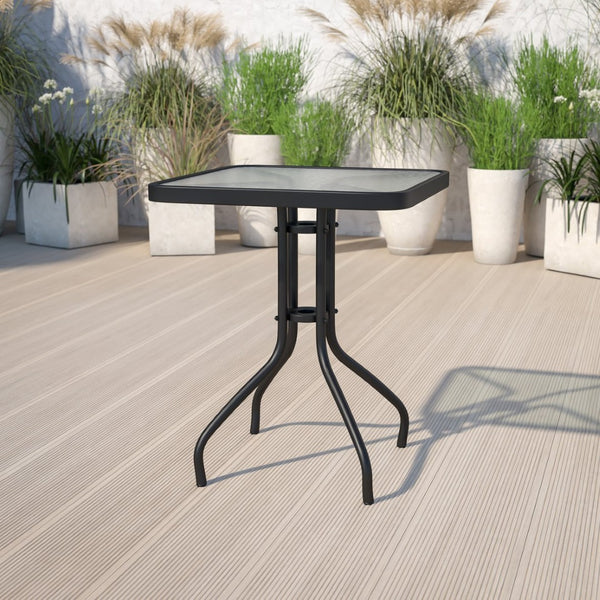English Elm Barker Stylish Bistro Table with Durable Glass Top and Bronze Metal Frame for Indoor/Outdoor Use Clear Top/Black Frame 23.5" Square TLH-073A-1-GG