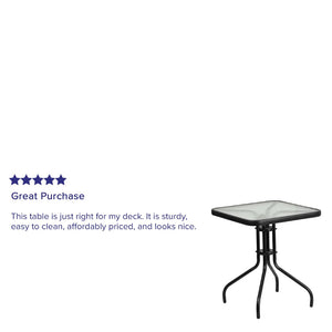 English Elm Barker Stylish Bistro Table with Durable Glass Top and Bronze Metal Frame for Indoor/Outdoor Use Clear Top/Black Frame 23.5" Square TLH-073A-1-GG