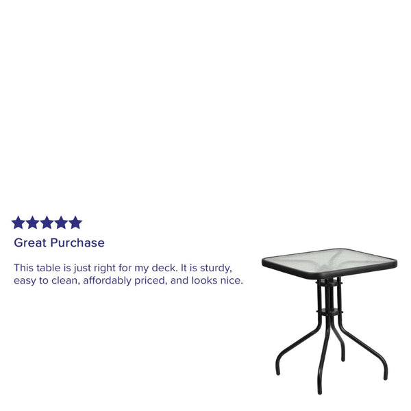 English Elm Barker Stylish Bistro Table with Durable Glass Top and Bronze Metal Frame for Indoor/Outdoor Use Clear Top/Black Frame 23.5" Square TLH-073A-1-GG