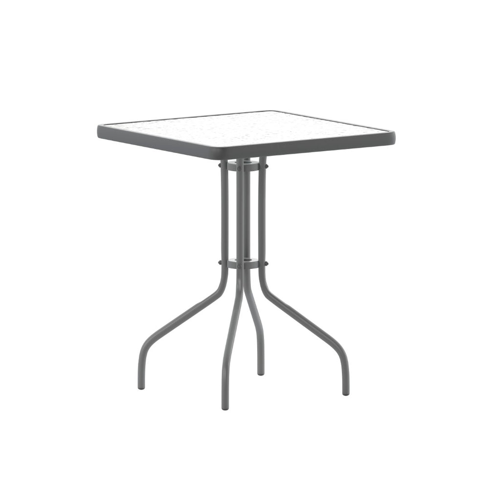 English Elm Barker Stylish Bistro Table with Durable Glass Top and Bronze Metal Frame for Indoor/Outdoor Use Clear Top/Silver Frame 23.5" Square TLH-073A-1-SV-GG