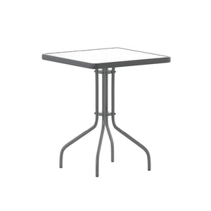 English Elm Barker Stylish Bistro Table with Durable Glass Top and Bronze Metal Frame for Indoor/Outdoor Use Clear Top/Silver Frame 23.5" Square TLH-073A-1-SV-GG