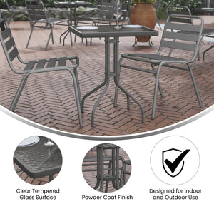 English Elm Barker Stylish Bistro Table with Durable Glass Top and Bronze Metal Frame for Indoor/Outdoor Use Clear Top/Silver Frame 23.5" Square TLH-073A-1-SV-GG