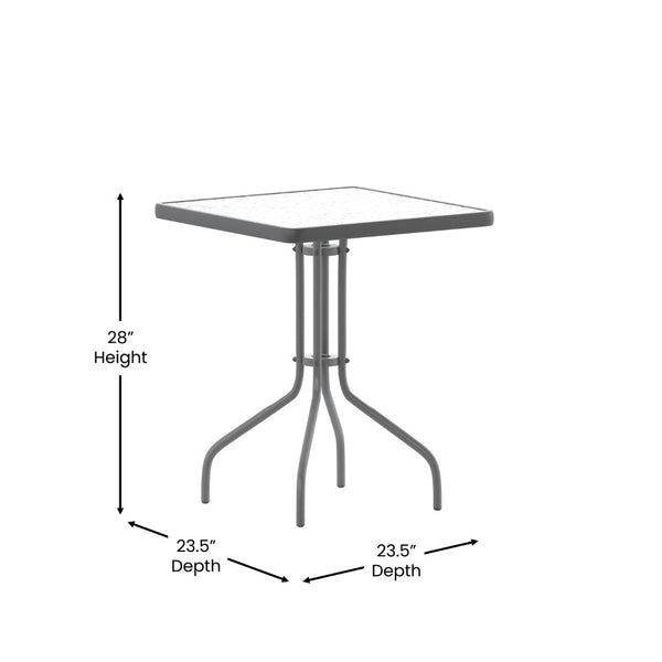 English Elm Barker Stylish Bistro Table with Durable Glass Top and Bronze Metal Frame for Indoor/Outdoor Use Clear Top/Silver Frame 23.5" Square TLH-073A-1-SV-GG