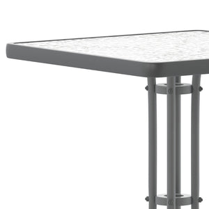English Elm Barker Stylish Bistro Table with Durable Glass Top and Bronze Metal Frame for Indoor/Outdoor Use Clear Top/Silver Frame 23.5" Square TLH-073A-1-SV-GG